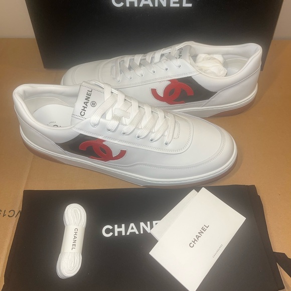 Chanel CC Logo calfskin and patent leather Men’s sneakers size 43 - Picture 1 of 11